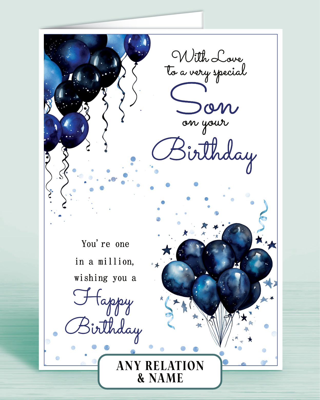 Son Birthday Card, Personalised Blue Balloons Birthday Card for Him, Male Birthday Card  for Men | Oliver Rose Designs