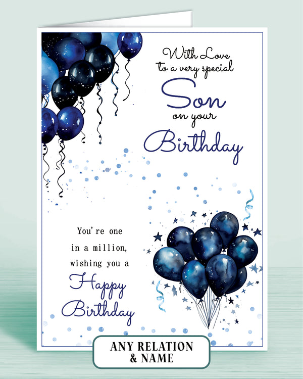 Blue Balloons Personalised Birthday Card for Son (8x6 inches) – Oliver ...
