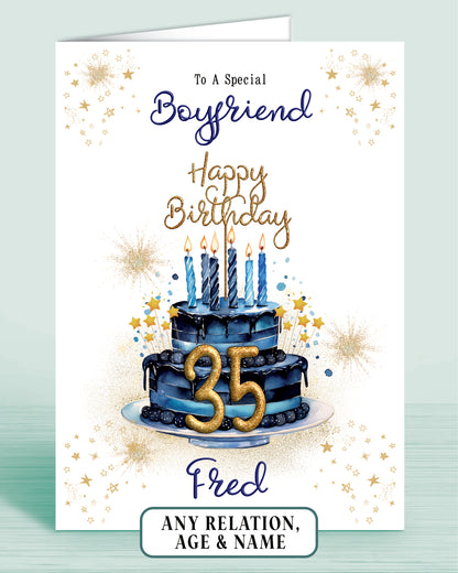 Boyfriend Birthday Card for Him, 35th Birthday Card for Male, Mens Personalised Blue Birthday Card | Oliver Rose Designs