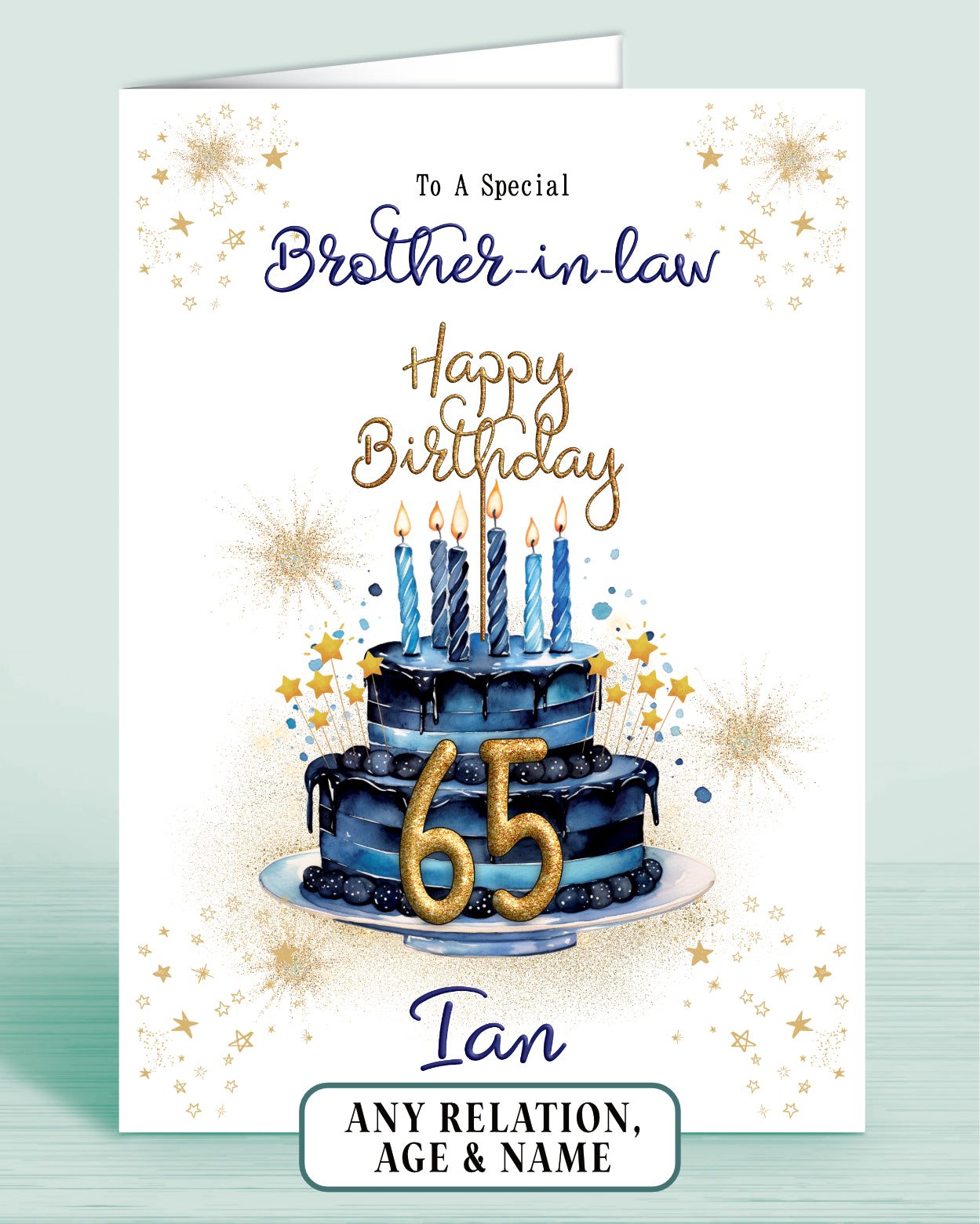 Brother-in-law Birthday Card for Him, 65th Birthday Card for Male, Mens Personalised Blue Birthday Card | Oliver Rose Designs