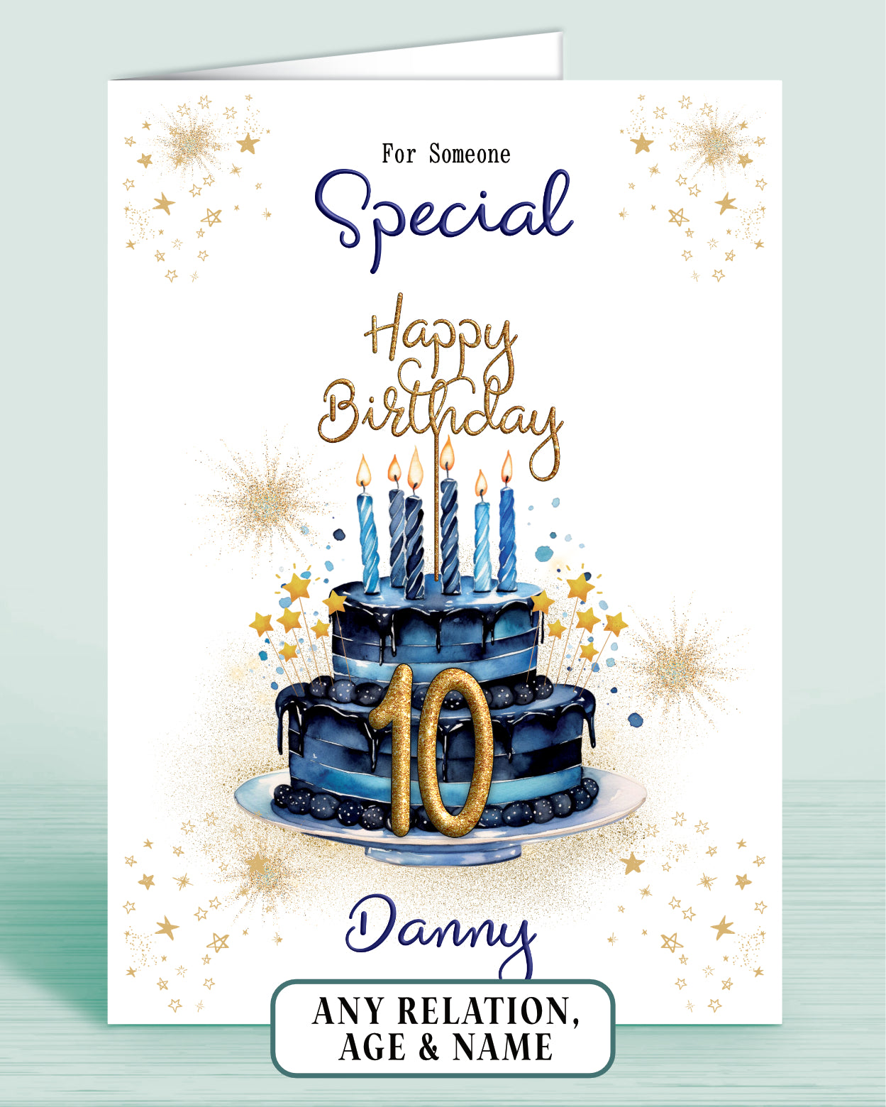 Someone Special Birthday Card for Him, 10th Birthday Card for Boys, Mens Personalised Blue Birthday Card | Oliver Rose Designs