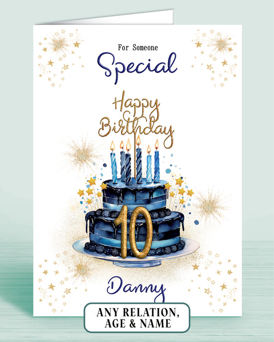 Someone Special Birthday Card for Him, 10th Birthday Card for Boys, Mens Personalised Blue Birthday Card | Oliver Rose Designs