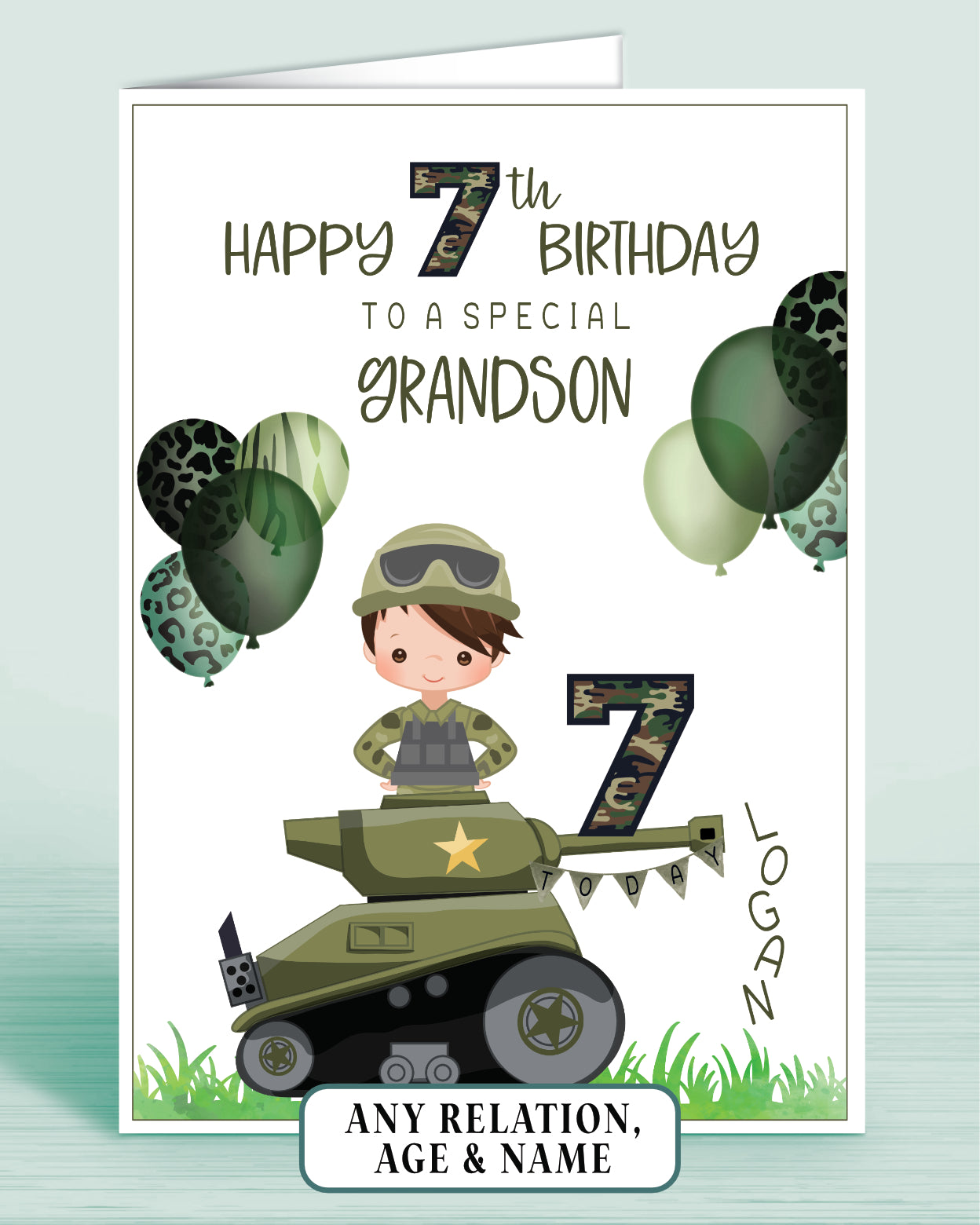 Personalised Grandson 7th Birthday Card - UK