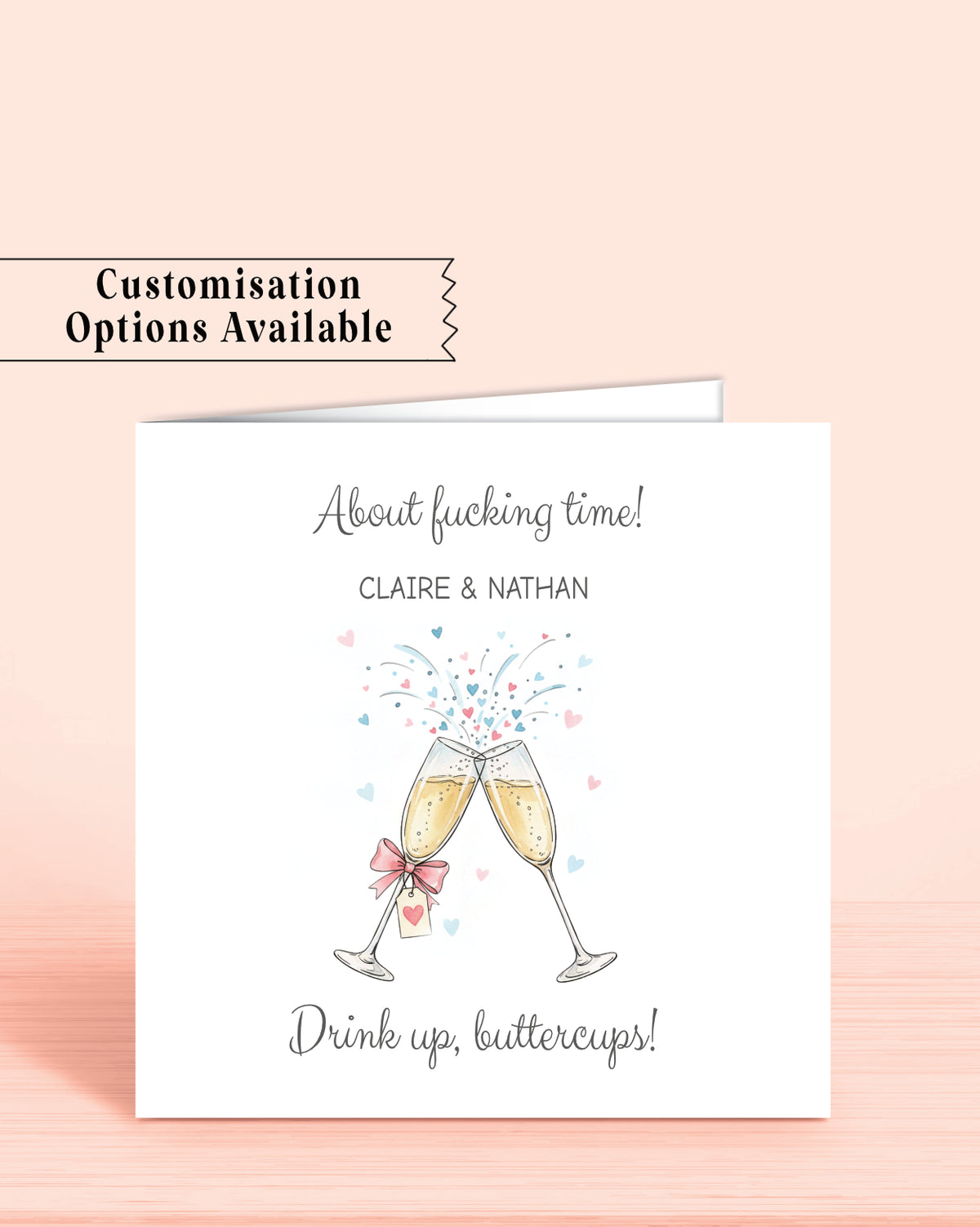 Bubbly Wedding Day, Anniversary or Engagement Card - Choose Wording (6x6 inches)