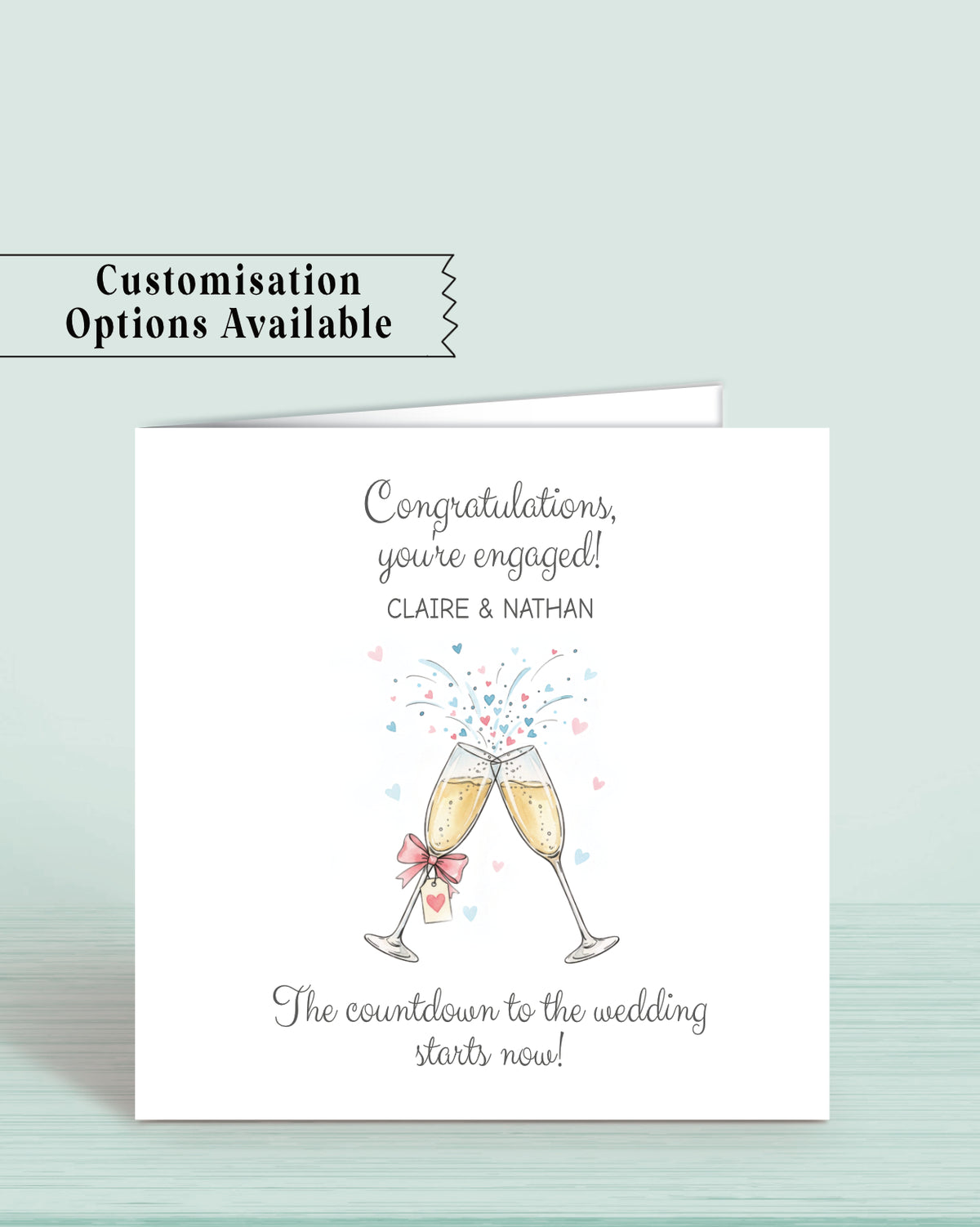 Bubbly Wedding Day, Anniversary or Engagement Card - Choose Wording (6x6 inches)