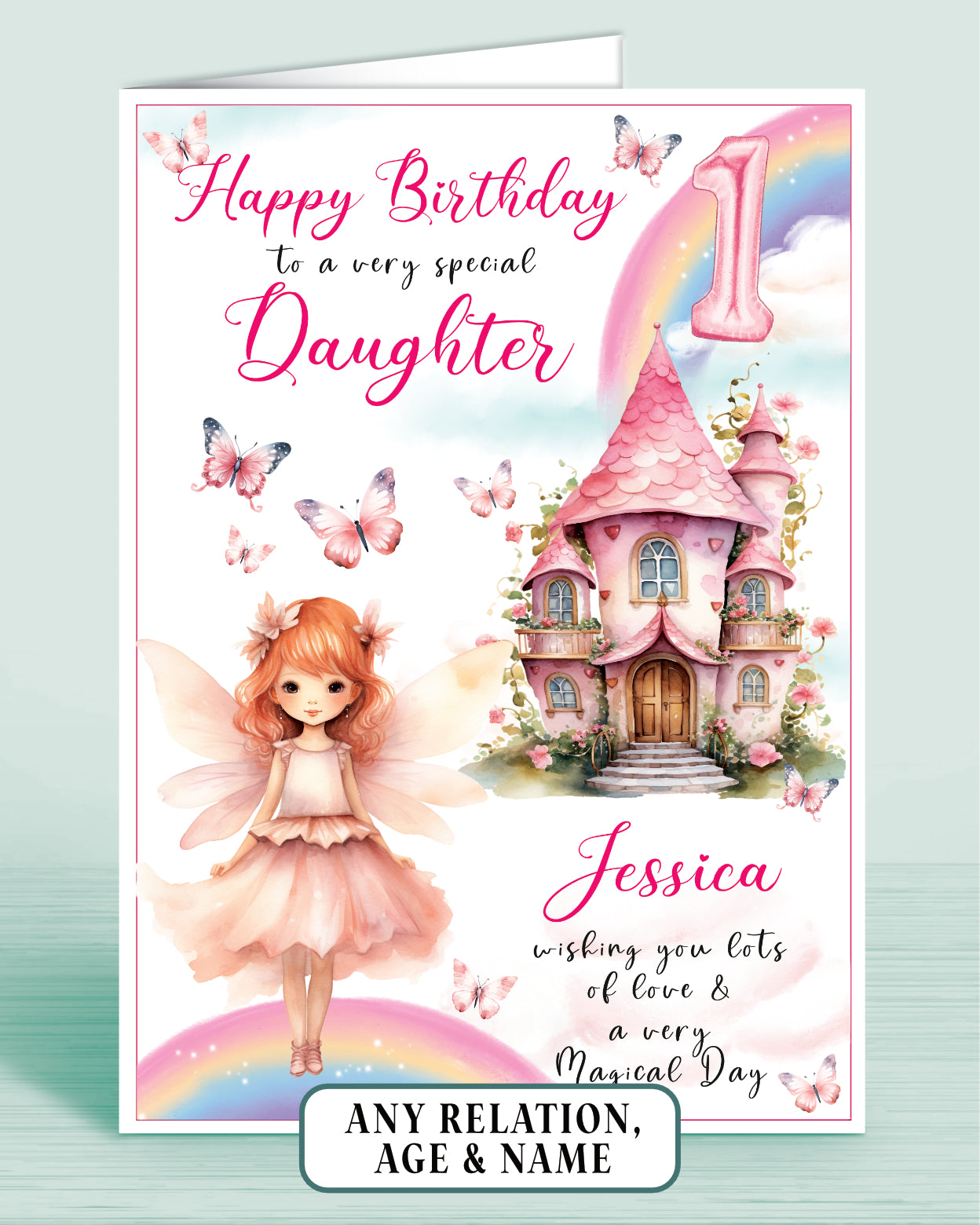 Daughter Birthday Card, 1st Birthday Card for Daughter, Fairy House, Fairy Door, Personalised with Name. Any Age and Relation RED HAIR | Oliver Rose Designs