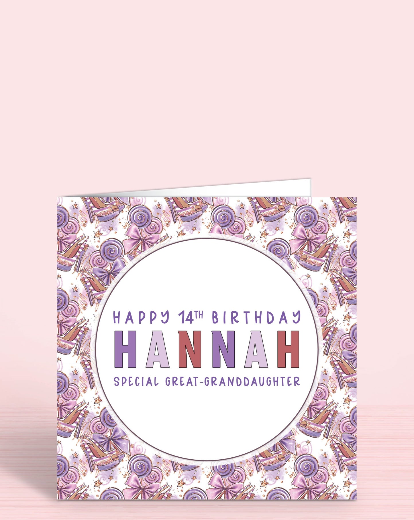 Girls Fashion Personalised Birthday Card for Girls in Purple, Any Age, Any Relation & Add a Name, Happy 14th Birthday, Special GRANDDAUGHTER | Oliver Rose Designs