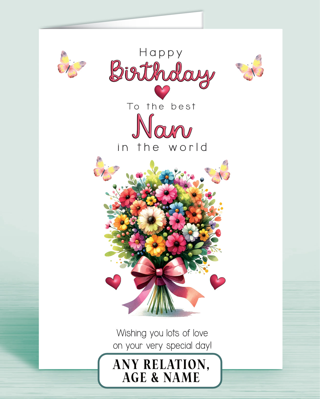Nan Birthday Card, Floral Bouquet Personalised Birthday Card for Nanny (approx 8x6 inches, inc envelope) - Oliver Rose Designs