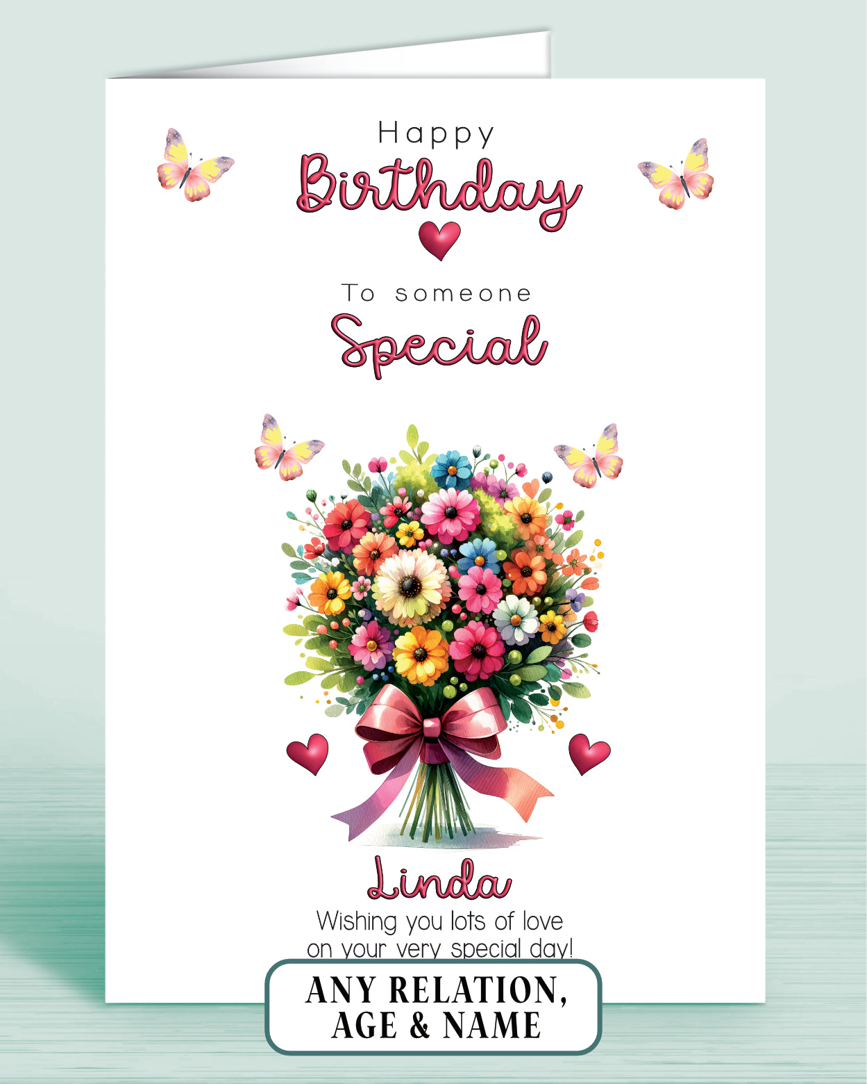 Someone Special Birthday Card, Floral Bouquet Personalised Birthday Card for Someone Special (approx 8x6 inches, inc envelope) - Oliver Rose Designs