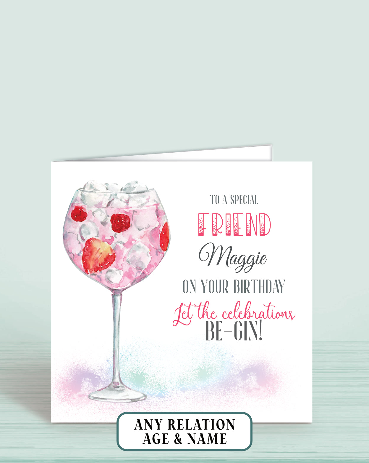 Friend Birthday Card, Birthday Card for a Friend, Personalised Pink Gin Birthday Card (5.75" Square) - Let the Celebrations Be-Gin -|Oliver Rose Designs