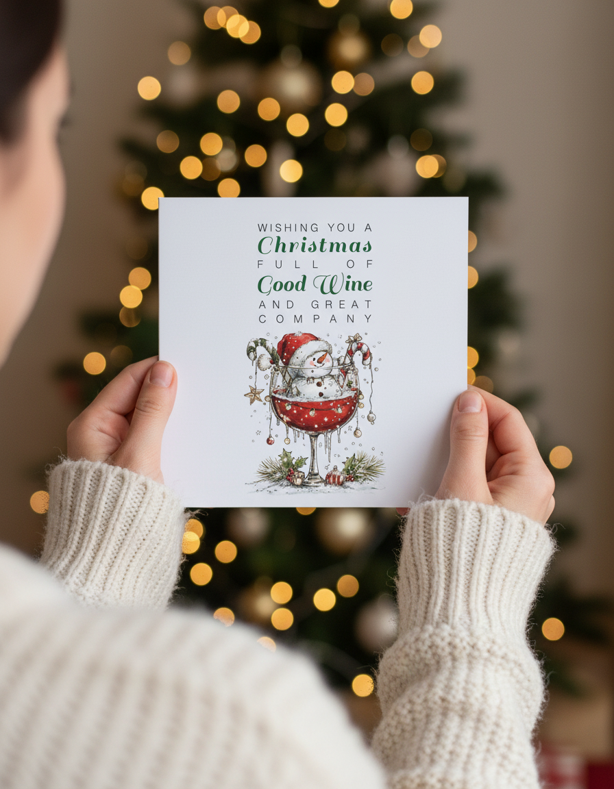Festive lifestyle image of Hands holding snowman christmas card | Oliver Rose Designs