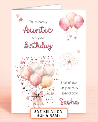 Auntie Birthday Card, Personalised Birthday Card for Her (approx 6x6 inches, inc envelope) - Oliver Rose Designs