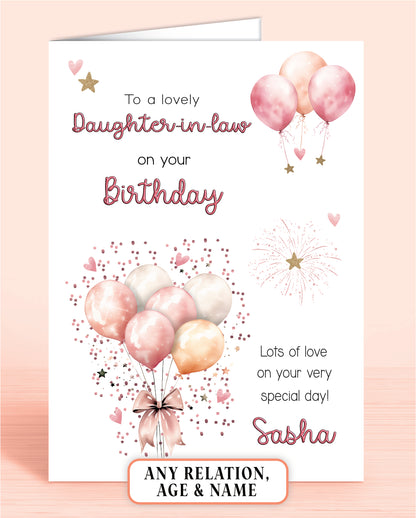 Daughter-in-law Birthday Card, Personalised Birthday Card for Her (approx 6x6 inches, inc envelope) - Oliver Rose Designs