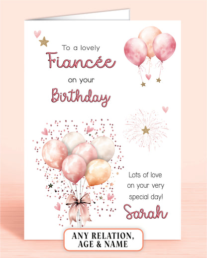 Fiancee Birthday Card, Personalised Birthday Card for Her (approx 6x6 inches, inc envelope) - Oliver Rose Designs