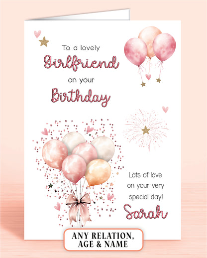 Girlfriend Birthday Card, Personalised Birthday Card for Her (approx 6x6 inches, inc envelope) - Oliver Rose Designs