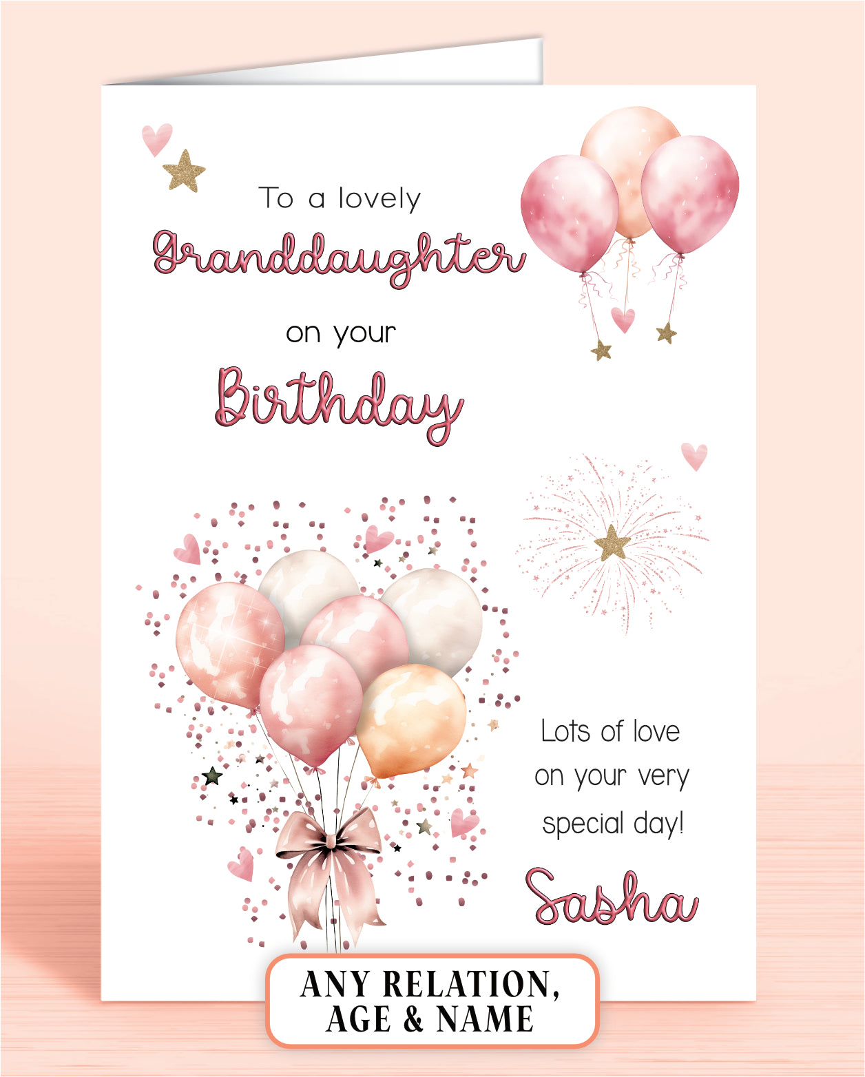 Granddaughter Birthday Card, Personalised Birthday Card for Her (approx 6x6 inches, inc envelope) - Oliver Rose Designs