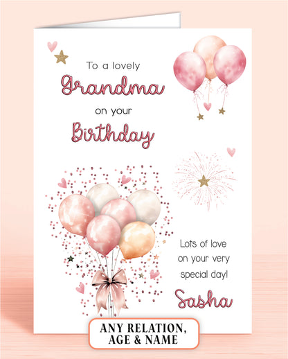 Grandma Birthday Card, Personalised Birthday Card for Her (approx 6x6 inches, inc envelope) - Oliver Rose Designs