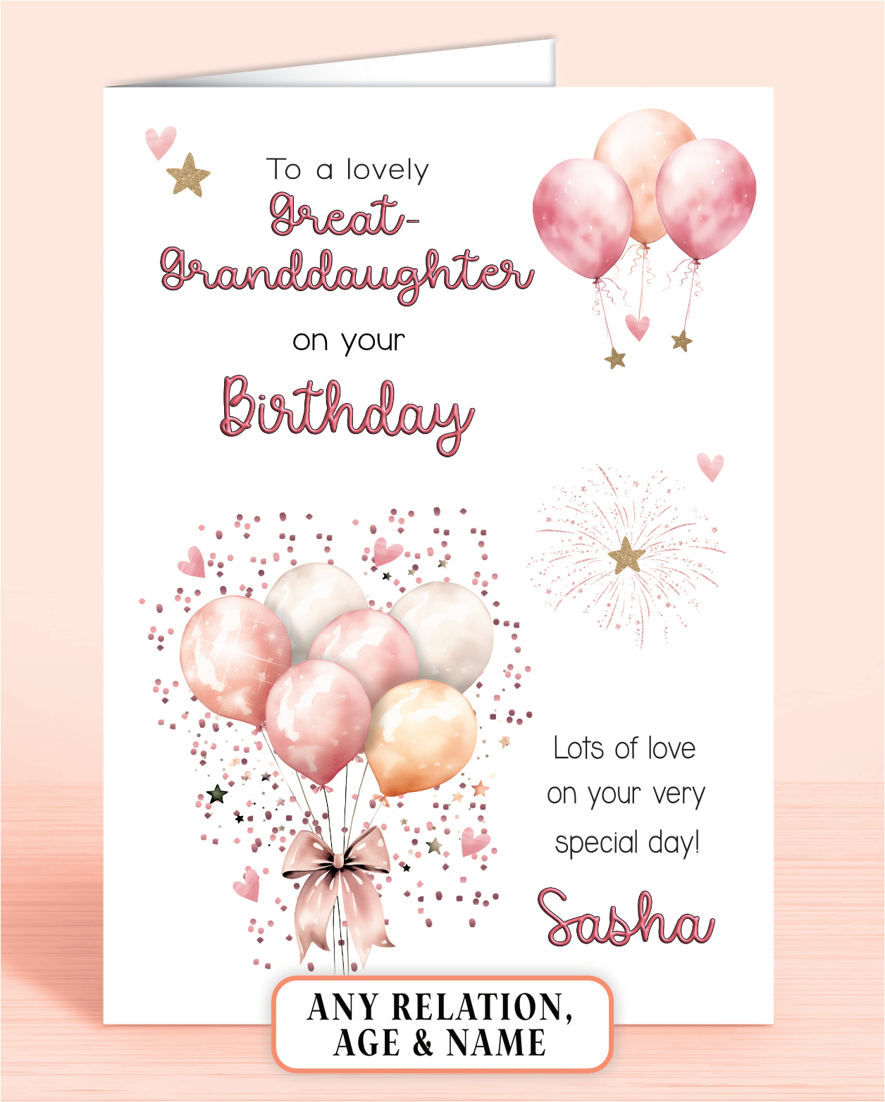 Great-Granddaugbhter Birthday Card, Personalised Birthday Card for Her (approx 6x6 inches, inc envelope) - Oliver Rose Designs