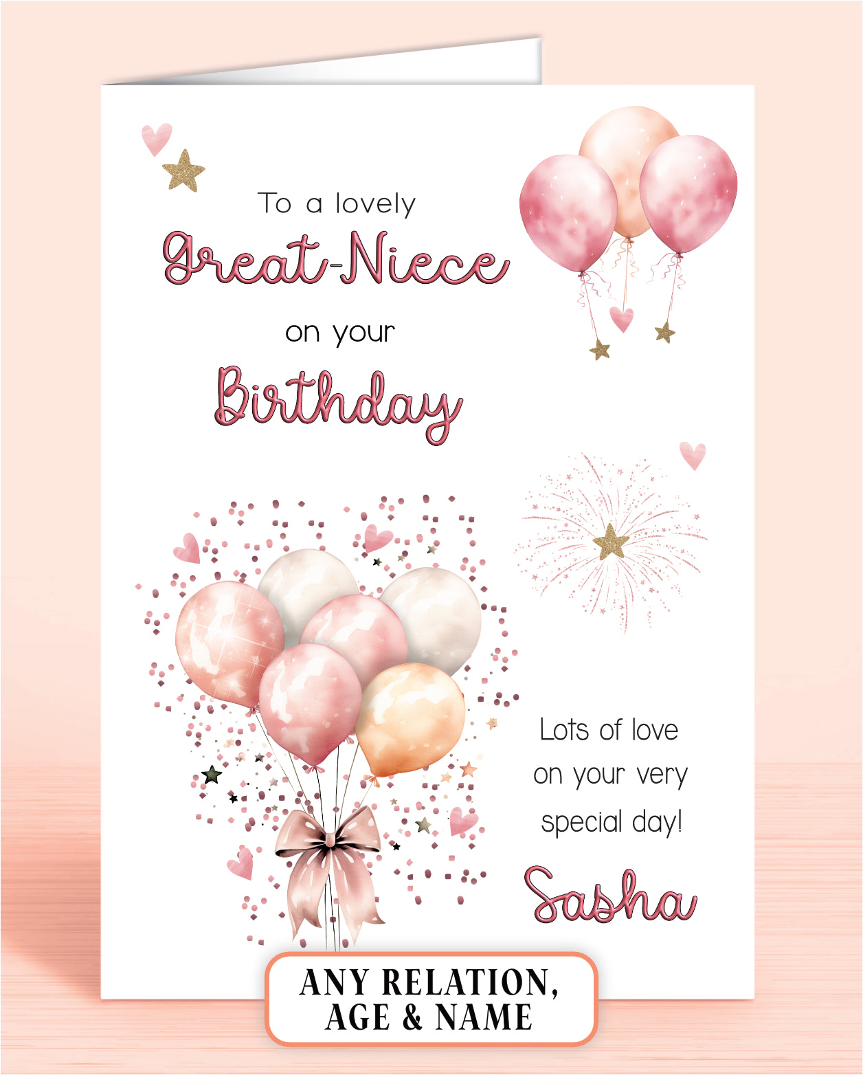 Great-Niece Birthday Card, Personalised Birthday Card for Her (approx 6x6 inches, inc envelope) - Oliver Rose Designs