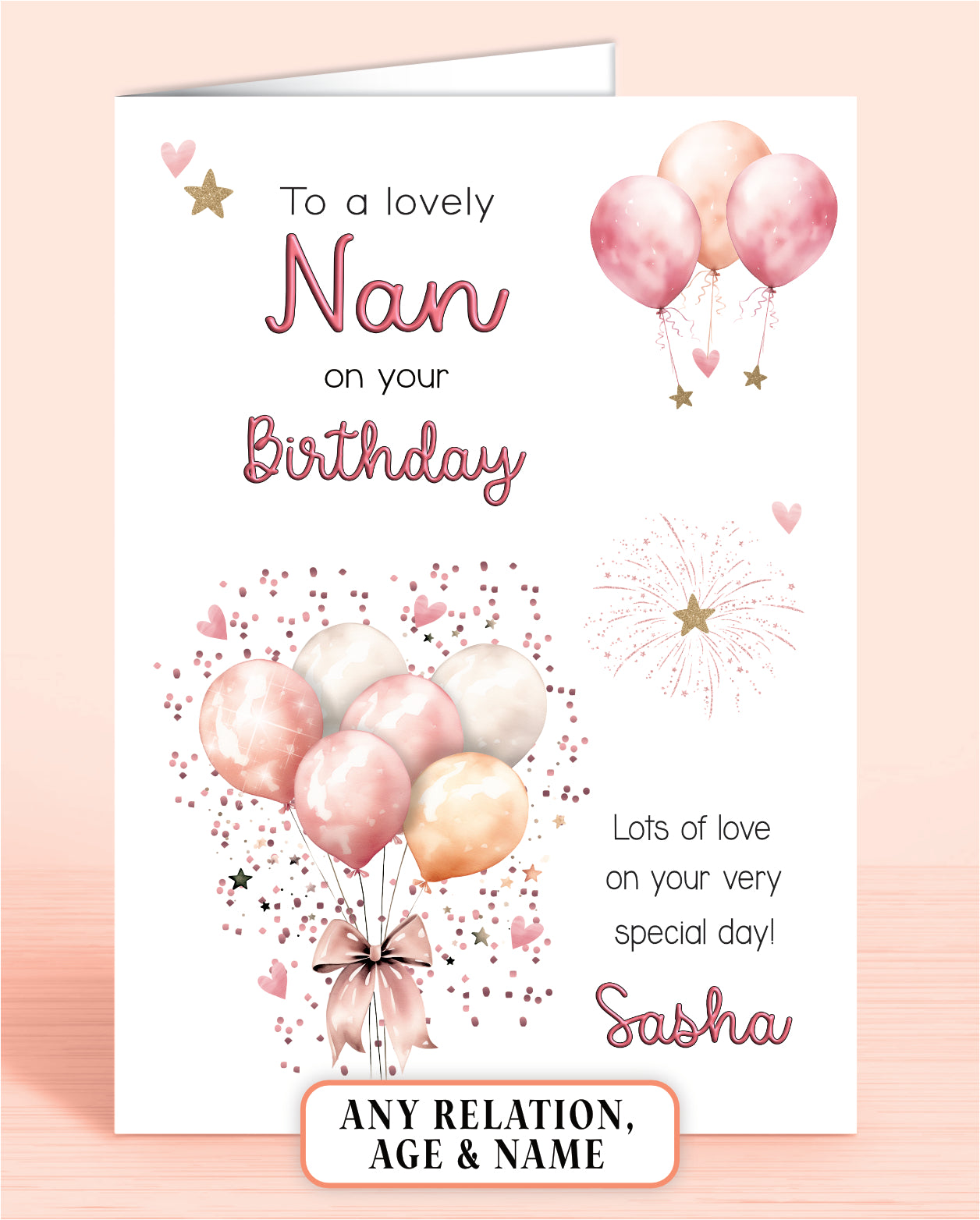 Nan Birthday Card, Personalised Birthday Card for Her (approx 6x6 inches, inc envelope) - Oliver Rose Designs