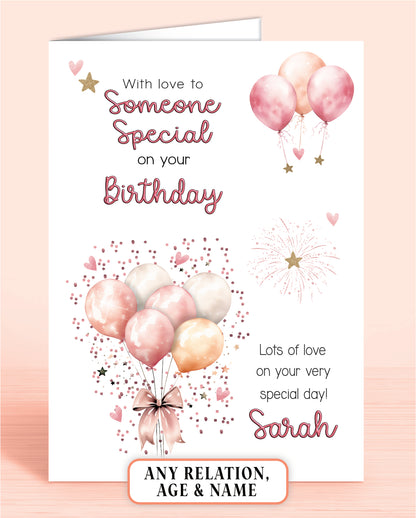 Someone Special Birthday Card for Her, Personalised Birthday Card for Female (approx 6x6 inches, inc envelope) - Oliver Rose Designs