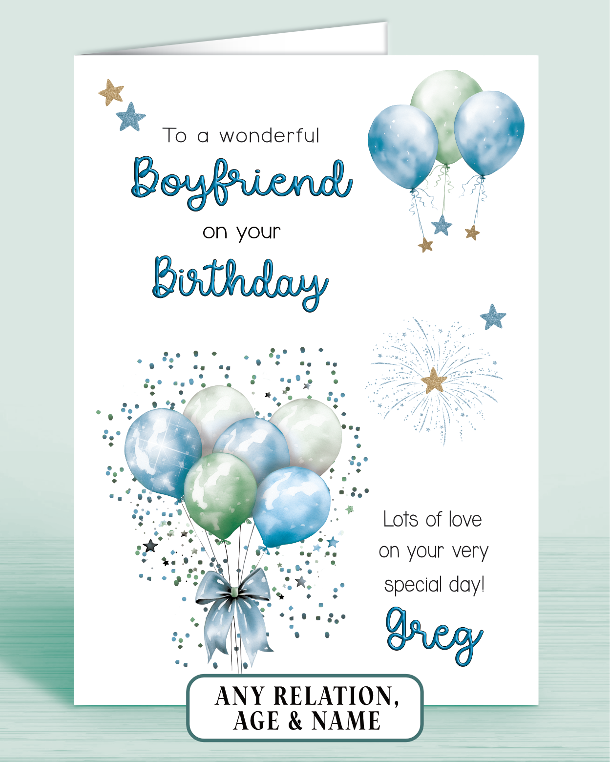 Boyfriend Birthday Card, Personalised Birthday Card for Him (approx 6x6 inches, inc envelope) - Oliver Rose Designs