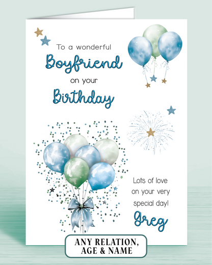 Boyfriend Birthday Card, Personalised Birthday Card for Him (approx 6x6 inches, inc envelope) - Oliver Rose Designs