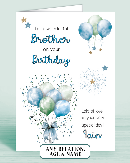 Brother Birthday Card, Personalised Birthday Card for Him (approx 6x6 inches, inc envelope) - Oliver Rose Designs