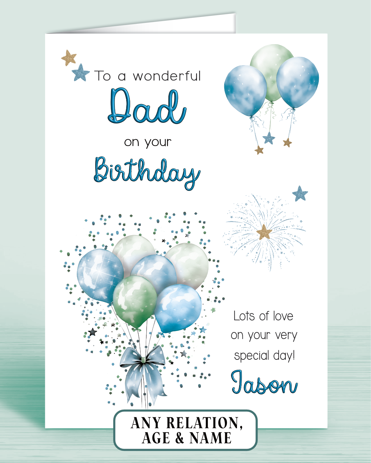 Dad Birthday Card, Personalised Birthday Card for Him (approx 6x6 inches, inc envelope) - Oliver Rose Designs