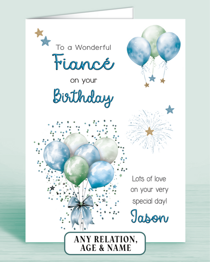 Fiance Birthday Card, Personalised Birthday Card for Him (approx 6x6 inches, inc envelope) - Oliver Rose Designs