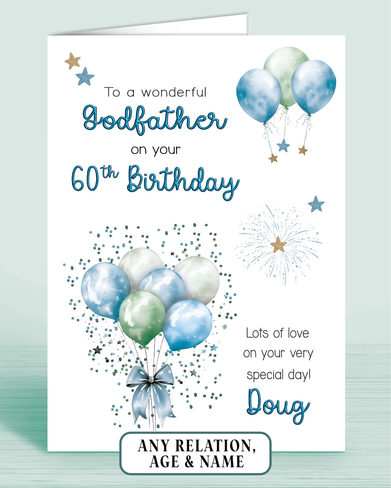 Godfather Birthday Card, Personalised Birthday Card for Him (approx 6x6 inches, inc envelope) - Oliver Rose Designs