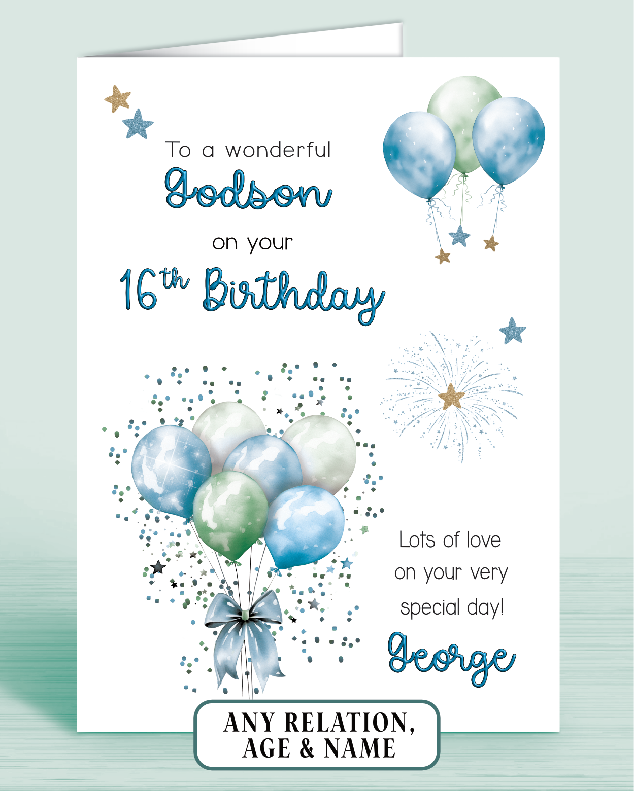 Godson Birthday Card, Personalised Birthday Card for Him (approx 6x6 inches, inc envelope) - Oliver Rose Designs