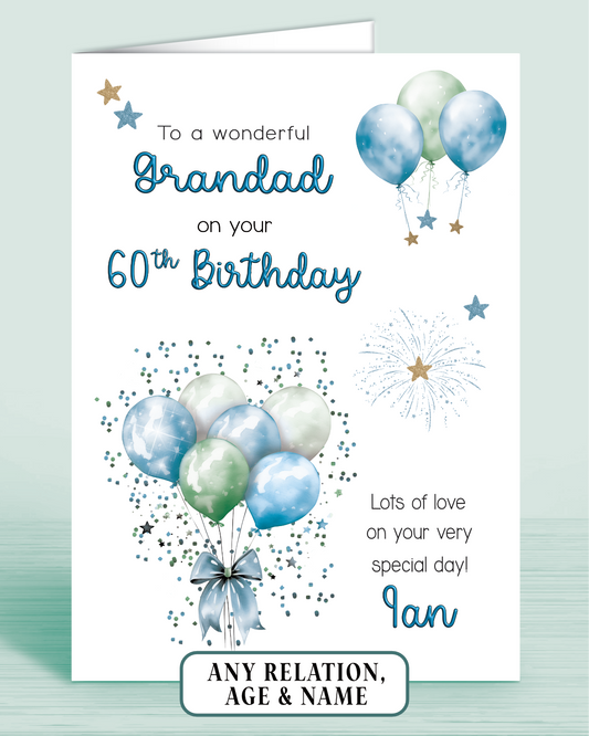 Grandad Birthday Card, Personalised Birthday Card for Him (approx 6x6 inches, inc envelope) - Oliver Rose Designs