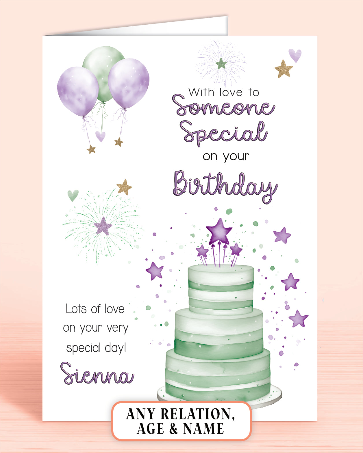 Someone Special Birthday Card for Her, Personalised Birthday Card for Female (approx 8x6 inches, inc envelope) - Oliver Rose Designs