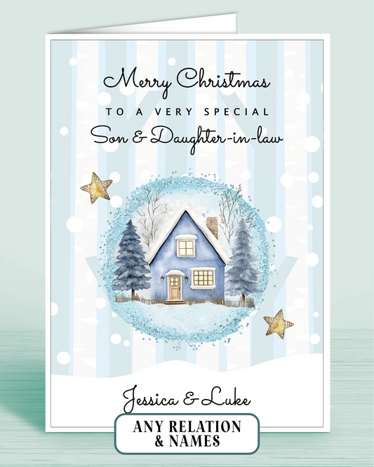 Personalised Christmas Card + RELATIONS: Snow Scene (8x6 inches)