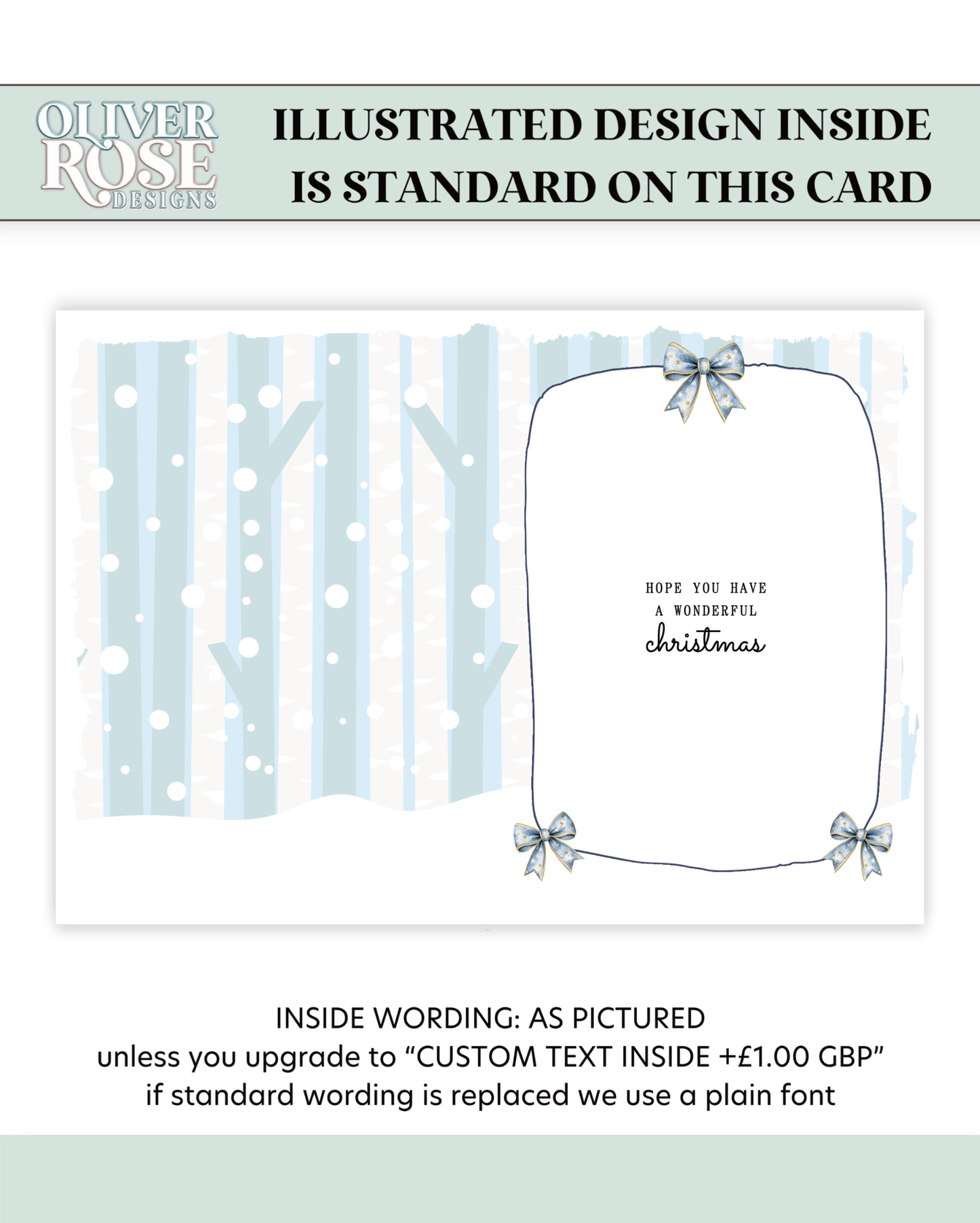 Personalised First Christmas in New Home Card + RELATIONS: Snow Scene (8x6 inches)