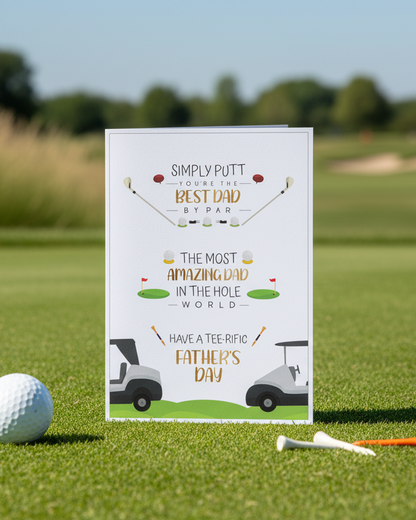 Outdoor Scene of a golf themed Father's Day Card, lifestyle image created with Ai assistance | Oliver Rose Designs