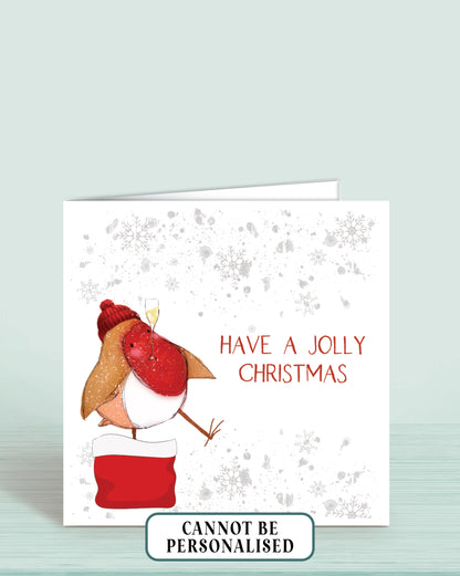 Christmas card with a robin design and 'Have a Jolly Christmas' text on a white background