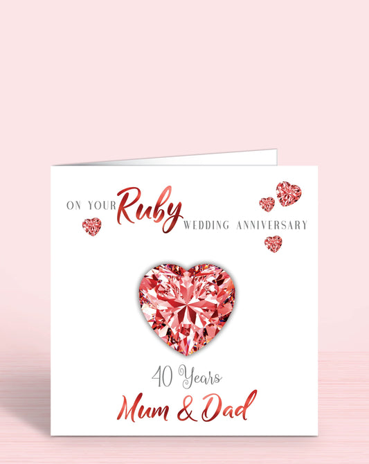 40th Ruby Anniversary Card, mum & dad, 40 years, on your wedding anniversary | Oliver Rose Designs
