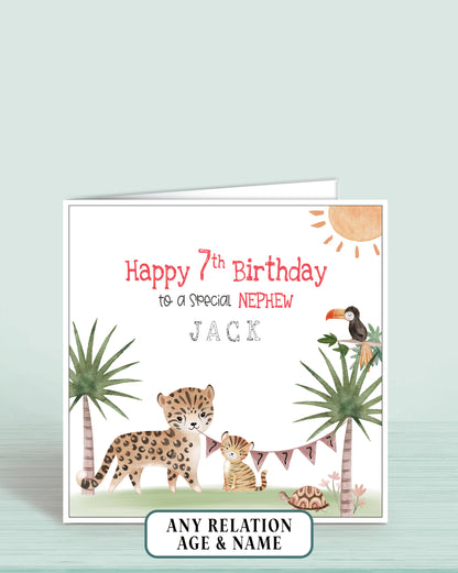 Nephew Birthday Card, 7th Birthday Card for Nephew, Personalised Safari Animals Birthday Card for Boys | Oliver Rose Designs