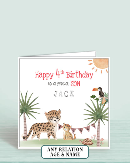 Son Birthday Card, 4th Birthday Card for Son, Personalised Safari Animals Birthday Card for Boys | Oliver Rose Designs