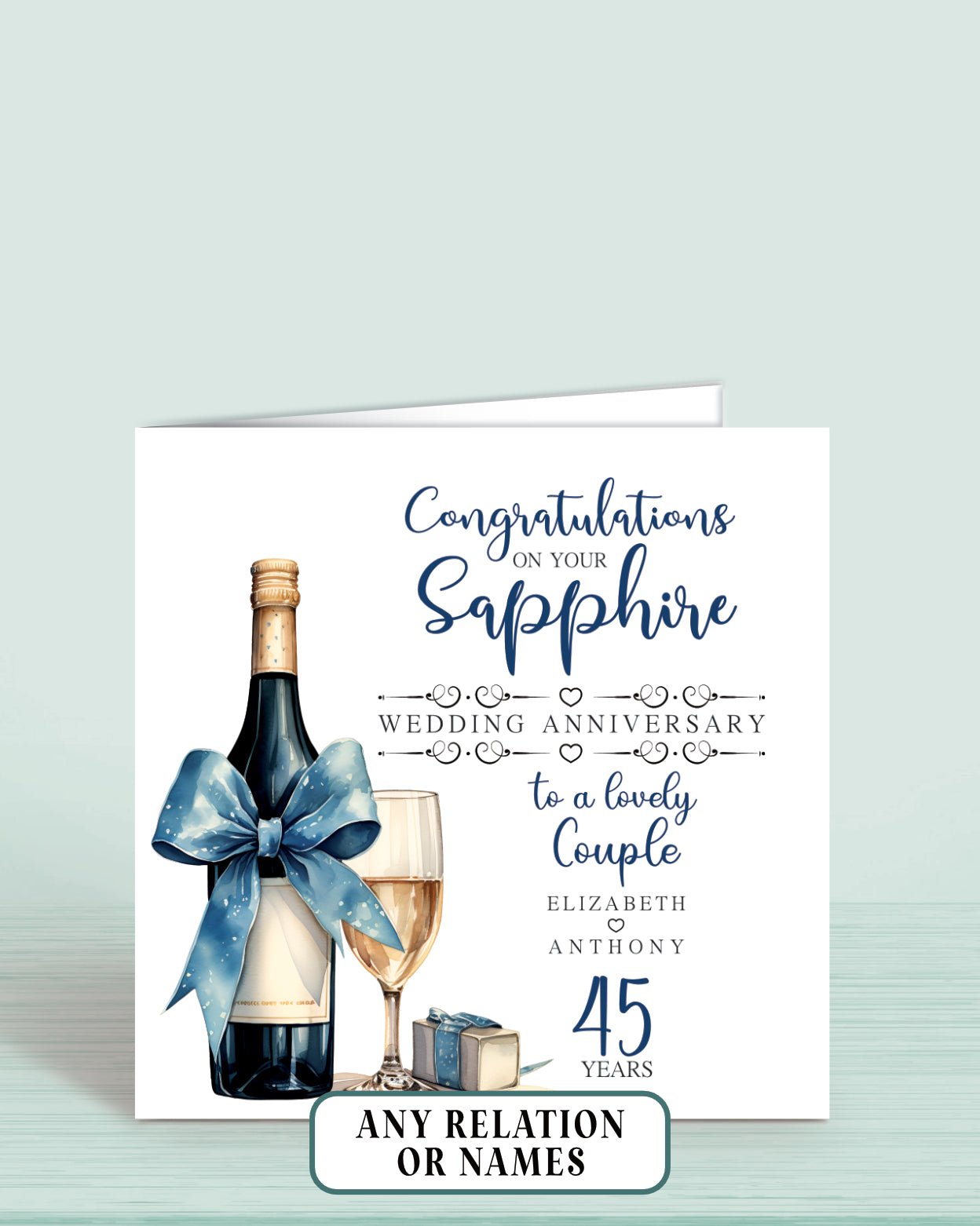 To a Lovely Couple (with names) 45th Sapphire Anniversary Card, Congratulations On your Sapphire Wedding Anniversary, 45 years | Oliver Rose Designs