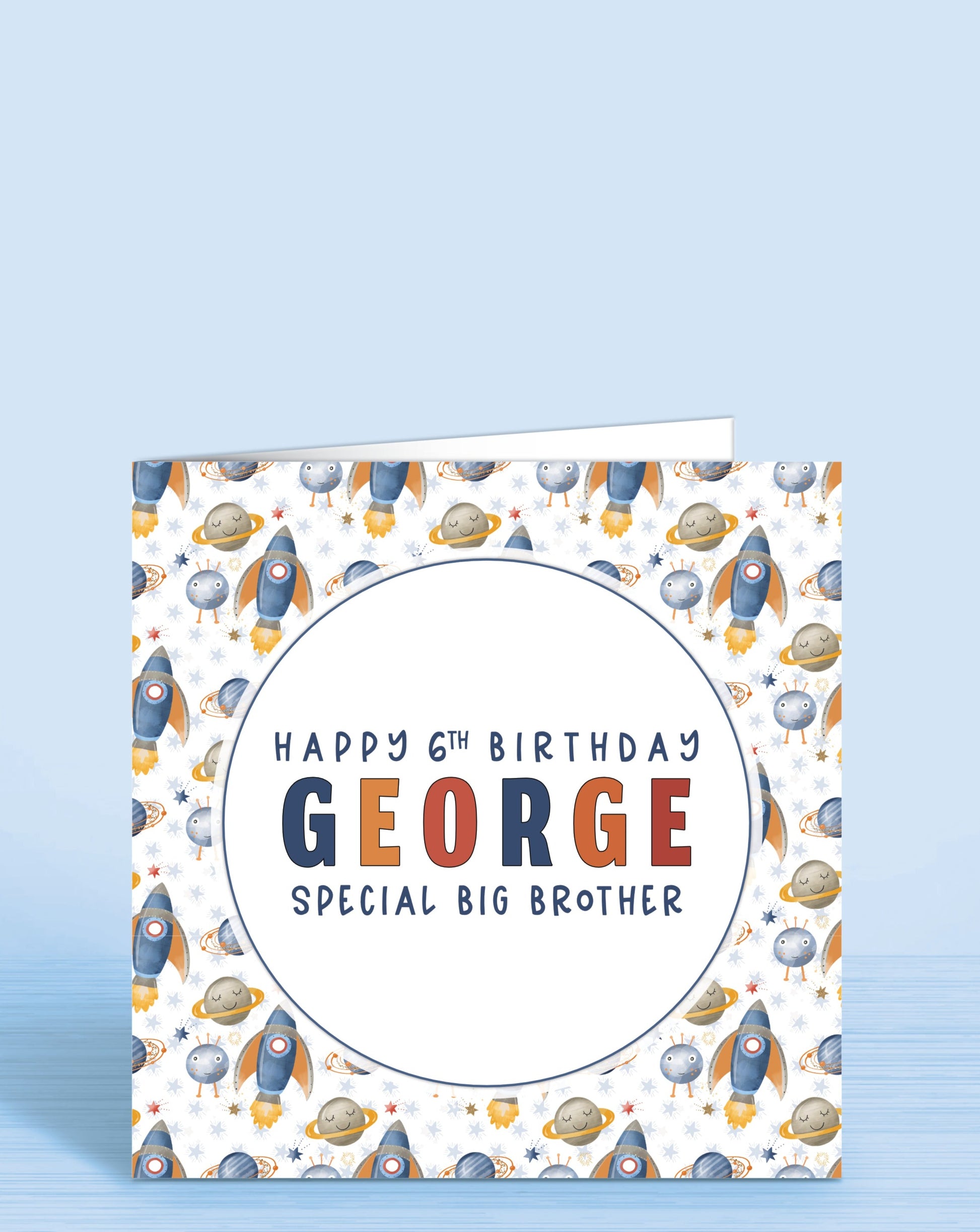 Space Rocket Personalised Birthday Card for Boys or Girls, Any Age, Any Relation, Add a Name, Happy 6th Birthday, Special Big Brother | Oliver Rose Designs