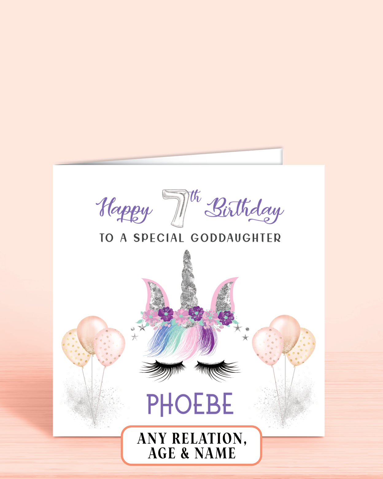 Goddaughter Birthday Card, Personalised 7th Birthday Card for Goddaughter, Girls Unicorn Design | Oliver Rose Designs