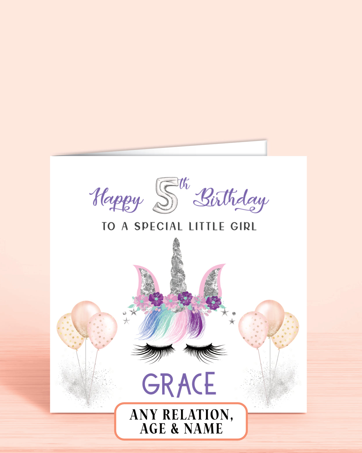 Little Girl Birthday Card, Personalised 5th Birthday Card for Little Girl, Girls Unicorn Design | Oliver Rose Designs