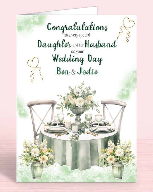 Personalised Wedding Day Card, Congratulations to a very special Grandson and his Wife on your Wedding Day, Green | Oliver Rose Designs