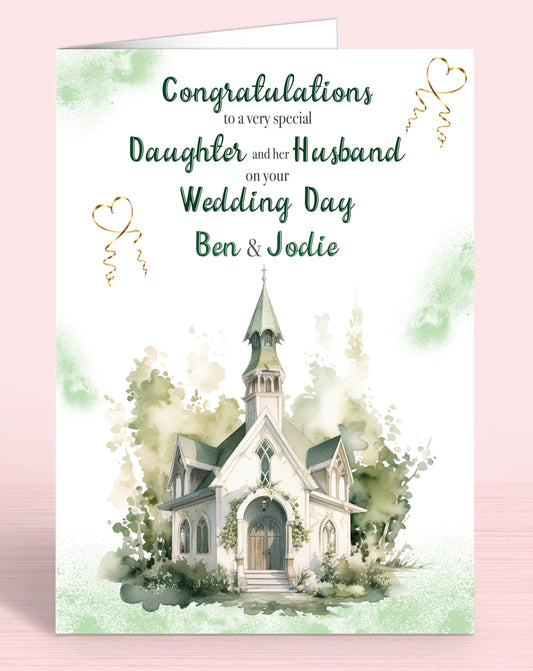 Personalised Wedding Day Card, Congratulations to a very special Son and his Wife on your Wedding Day, Green | Oliver Rose Designs