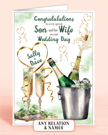 Son & his Wife Personalised Wedding Day Card, Congratulations to a very special Son on your Wedding Day, Green | Oliver Rose Designs
