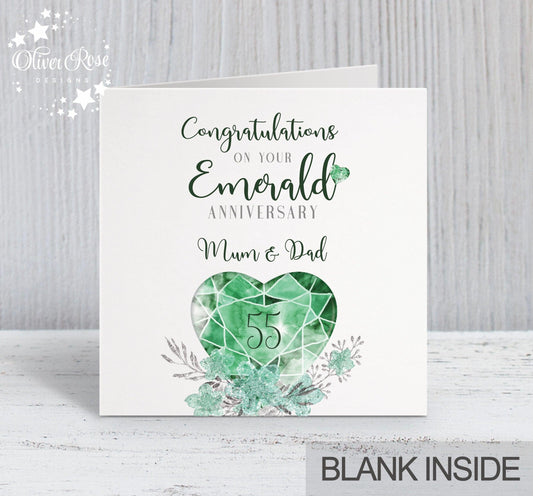 55th Emerald Anniversary Card, Congratulations on your Emerald Anniversary, Mum & Dad, 55 years