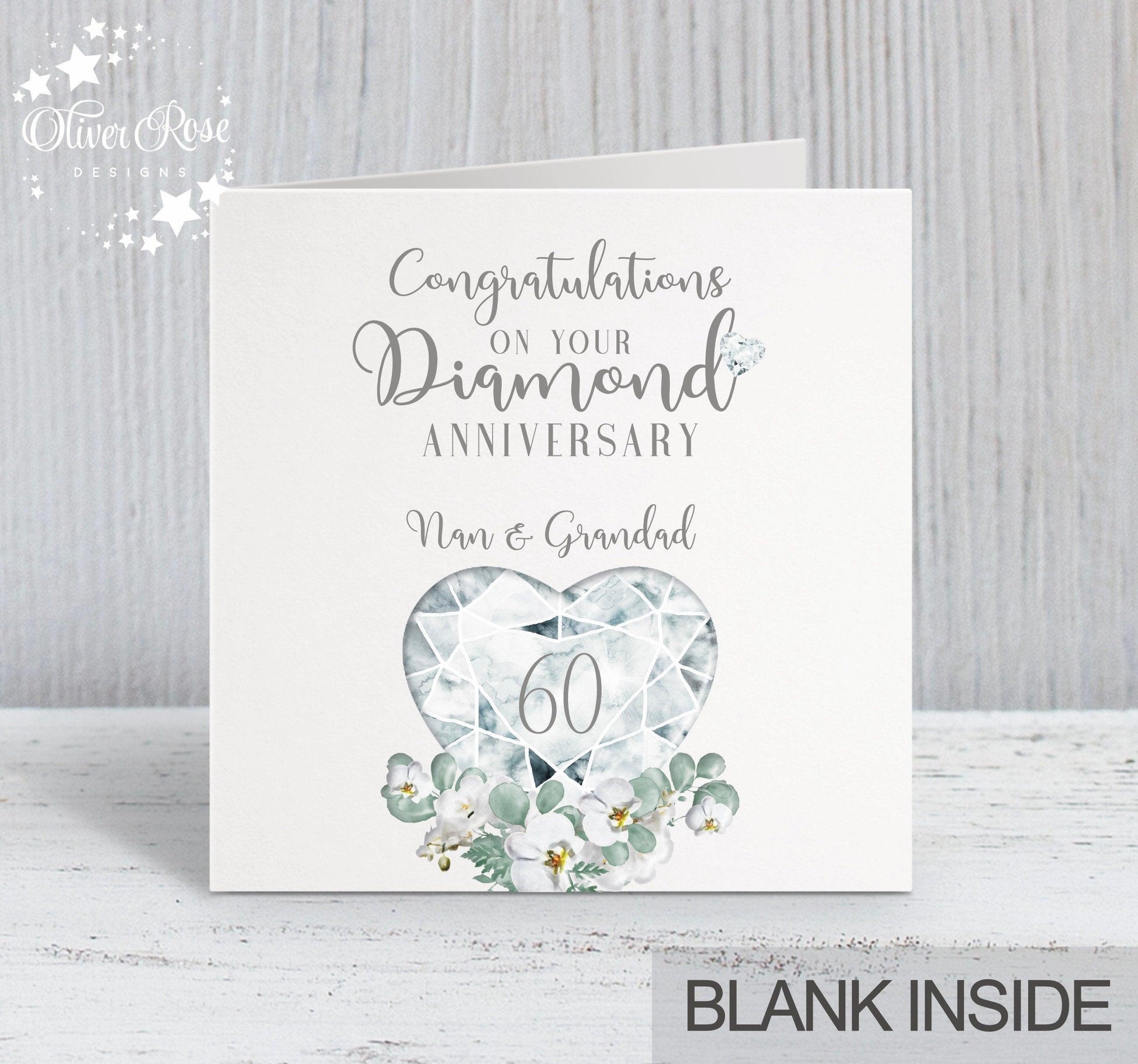 60th Diamond Anniversary Card, Congratulations on your Diamond Anniversary, Nan & Grandad, 60 years